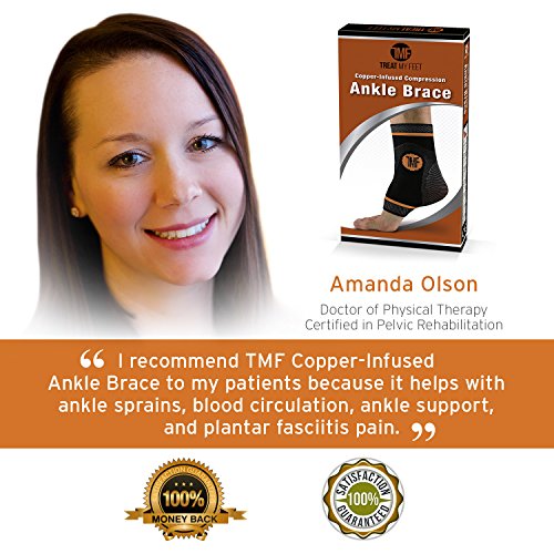 Ankle Compression Brace with Silicone Ankle Support and Copper. Plantar Fasciitis, Foot, & Achilles Tendon Pain Relief. Prevent and Support Ankle Injuries & Soreness - L