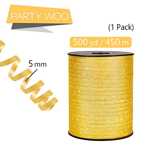 Image of PartyWoo Gold Ribbon - 500 Yard Curling Ribbon for Crafts, Balloons, Gift Wrapping, Florist Flowers (1 Roll)