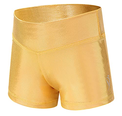 Dancina Pantalones cortos de gimnasia atlética para danza, para niñas pequeñas y grandes, clásicos y metálicos brillantes, dorado, 152