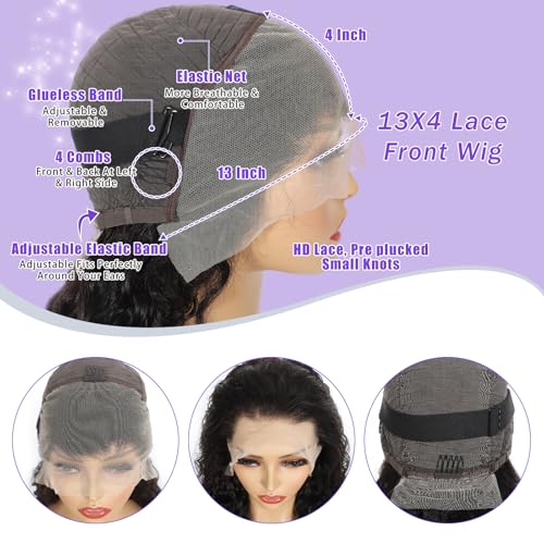 Image of SOEZ 22 Inch Deep Wave Lace Front Wigs Human Hair 13x4 HD Lace Front Wigs Human Hair Pre Plucked Wet Wavy Curly Human Hair Wig 180% Density Water Wave Glueless Frontal Wig with Baby Hair For Women