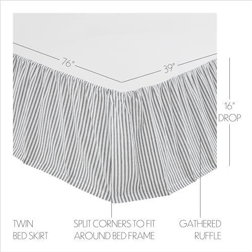 VHC-Brands-Sawyer-Mill-Ticking-Stripe-Twin-Bed-Skirt-Black-39x76x16 VHC Brands Sawyer Mill Ticking Stripe Twin Bed Skirt Black 39x76x16