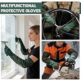HORREX Rękawice do oczka wodnego, wielokrotnego użytku, 70 cm, długie rękawice gumowe do czyszczenia odpływów, rękawice robocze z PCW, wodoodporne, do prac ogrodowych, rybołówstwa, przemysłu (zielone)