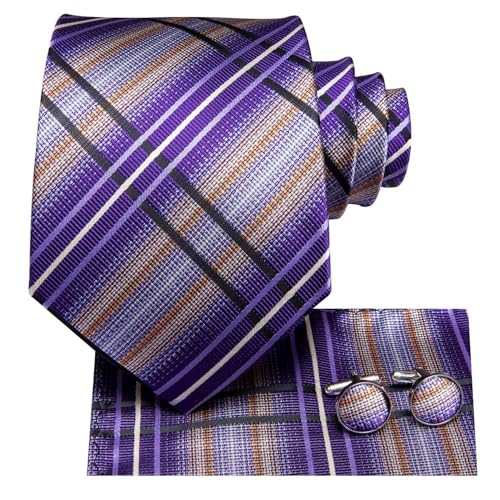 Image of Dubulle Silk Ties Set for Men Formal Paisley Striped Necktie Pocket Square Cufflinks 3PCS Sets Wedding Business Party
