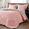 downluxe Lightweight Solid Comforter Set (Queen) with 2 Pillow Shams – 3-Piece Set – Pink and Grey – Down Alternative…
