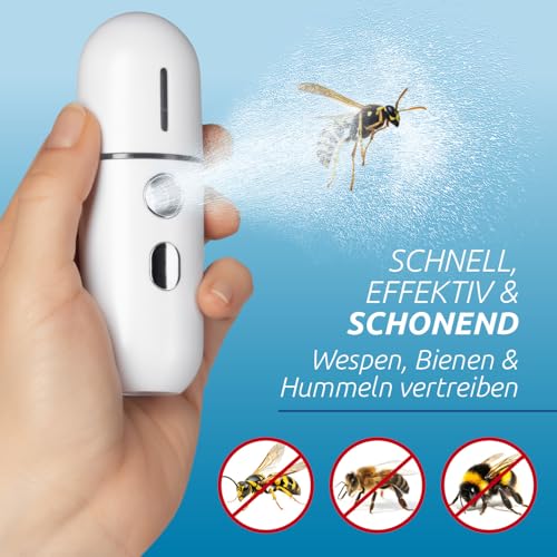 tickSAFE Wespenabwehr-Sprüher | Schnell, effektiv und schonend Wespen, Bienen und Hummeln mit Wasserdampf vertreiben | 10 min. Akkubetrieb, 1 h USB Aufladung | Easy durch den Sommer
