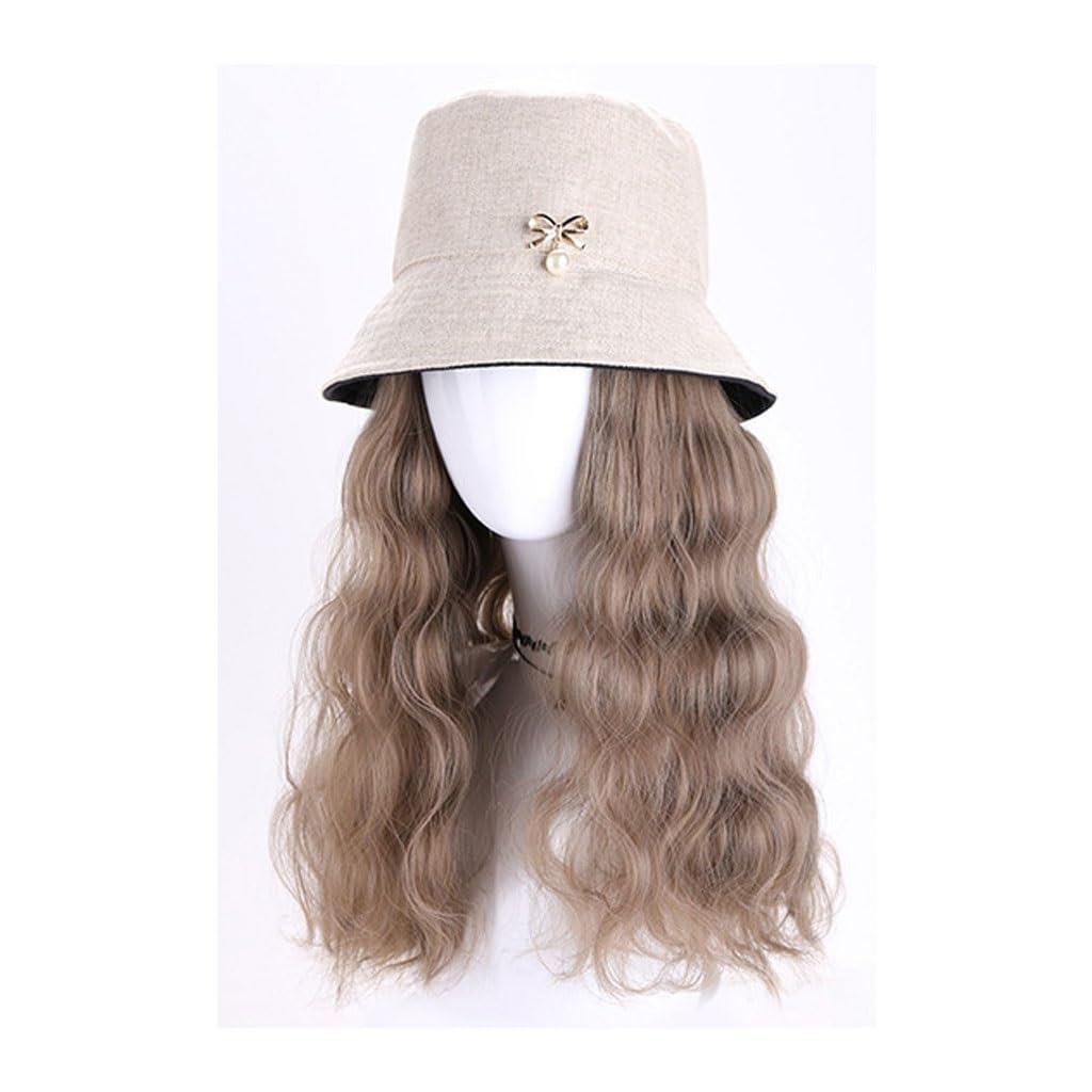 FEELIN Baseball Cap with Hair Extensions Long Curly Wig, Exquisite Fashionable Wig Cap, Women's Wig Cap, Suitable For Music Festivals, Theme Parties, Weddings, Concerts, Dates Hat Wig (Color : 02)