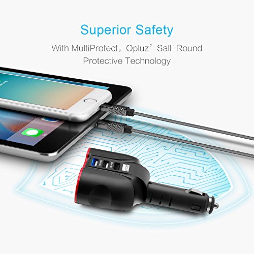 QC3.0 Smart Car Charger, 2 Socket + 3 USB (2xSmart USB Port & 1xQC3.0 USB Port) Multifunction Car Socket Splitter Adapter Built-in 10A Fuse for Smart Phones, Tablets, GPS, MP3 Players