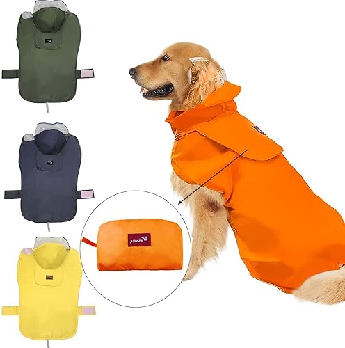 Acapeting Impermeable para perro, impermeable, con capucha, impermeable, para perros grandes y cachorros (naranja, XL)