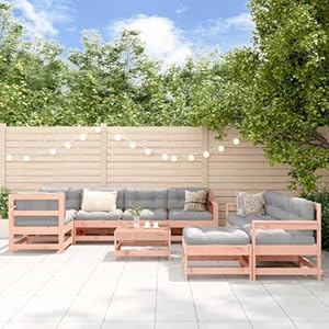 Homgoday Holz-Lounge-Set mit Kissen | Douglasienholz | 3-teilig | Gartenm?Bel | Terrasse Model3186086