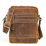 ALMADIH kleine Leder Umhängetasche Herren 9.7 Zoll iPad – LEON braun vintage - Kompakte Ledertasche für Reisen & Alltag Messenger Schultertasche Freizeittasche Tablet Herrentasche Damen (LEON bv)