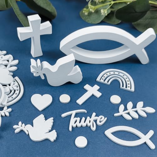 Decoração para batizado, decoração de mesa, batismo, 66 unidades, decoração para batismo, madeira, peixes de madeira, arco-íris, decoração de batismo para meninas e meninos