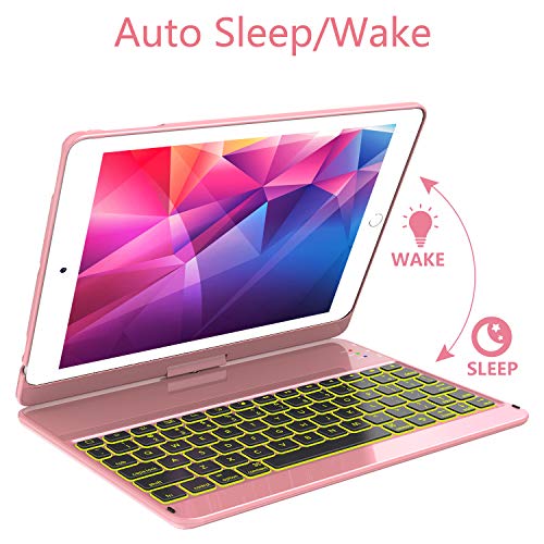 Ipad Keyboard Case 9.7 For Ipad 2018 (6Th Gen) - 2017 (5Th Gen) - Ipad Pro 9.7 - Ipad Air 2 & 1, 7 Color Backlit Keyboard Case/360 Rotate Wireless/Bt Keyboard Case With Auto Sleep/Wake (Rose Gold) #TOP6