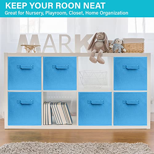 Klozenet 11 Inch Cube Storage Bins 8-Pack, Fabric Collapsible Storage Bins Durable And Sturdy With Handle For Closet Shelves, Storage, Books, Cloth And Toys/ Foldable Cubby Organizer, (Blue) #TOP6