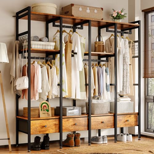Consejos para Comprar Closets monterrey economicos los mejores 5. 49 SIMPLE HOGAR Closet Armables Para Ropa,Armarios Para Ropa Viene con Cuatro Cajones de Tela,Tiene Cuatro Capas de Espacio Almacenamiento,Adecuado paras Dormitorio y...