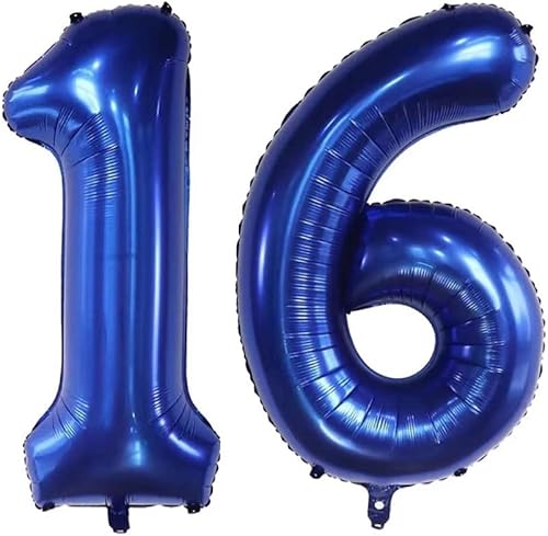 Globo azul marino del número 16 de 40 pulgadas, globo gigante de aluminio con el número 16, globos de decoración de cumpleaños de 16, suministros de