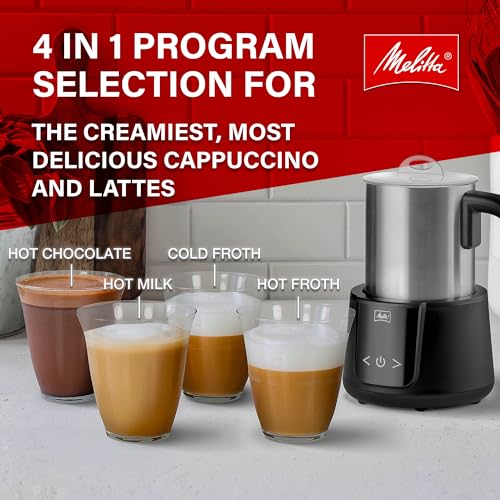Image of Melitta Montalatte Milk Frother with Chocolate Blending Disk | Hot & Cold Nano Foam, Vegan Milk Warmer, Velvet Hot Chocolate Maker, Stainless Steel Steamer, Unique Chocolate Blending Disk
