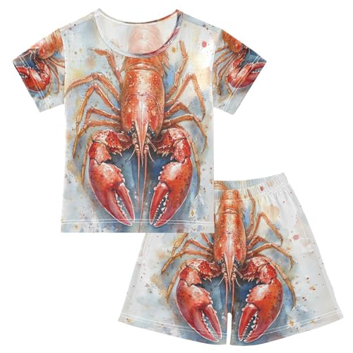 Pajama Sets Short Sleeve Red Blue Crawfish Soft Cotton Summer Sleepwear 2 Piece PJS Size 5-14T