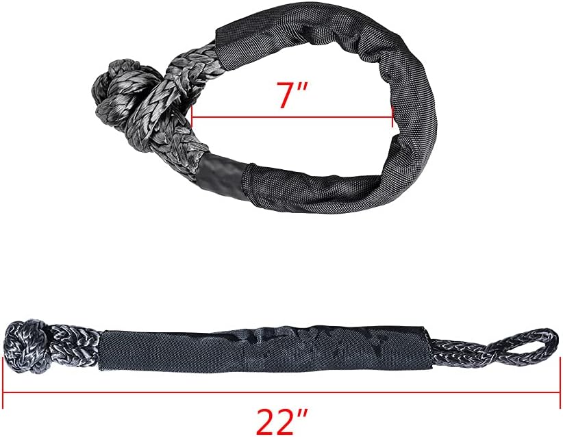 Astra Depot Winch Recovery Snatch Ring 41000lbs & 1/2" Protective Sleeves Soft Shackle for Towing Straps ATV UTV Truck 4WD Off-Road (Set, 2 Black Shackle&1 Red Ring)