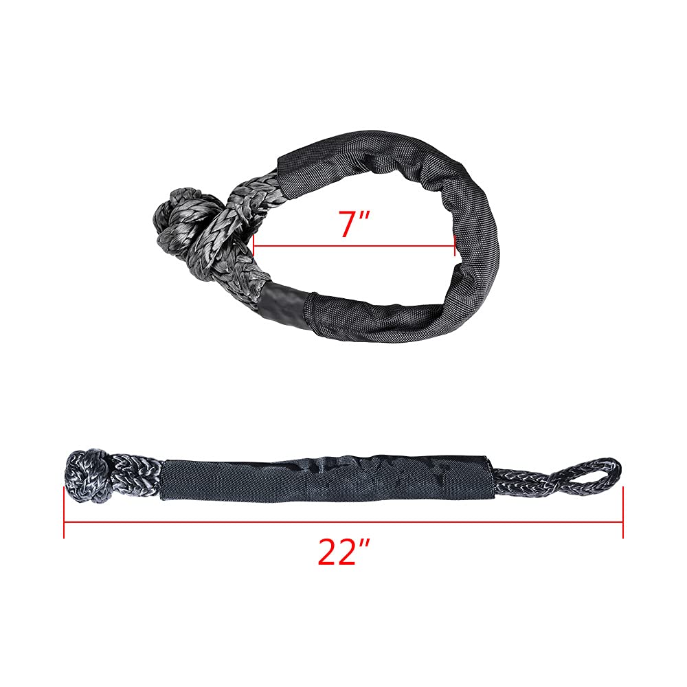 2pcs Black Soft Synthetic Shackle Rope 38,000lbs Black Protective Sleeve for 4DW Off-Road Towing Truck ATV UTV SUV 4X4 Boat Water Craft