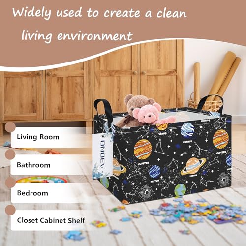 Image of Rectangular Planet Laundry Storage Bin for Adults and Kids | Damp resistant canvas fabric, sturdy stitched carry handles, foldable design organizes closet and playroom daily supplies