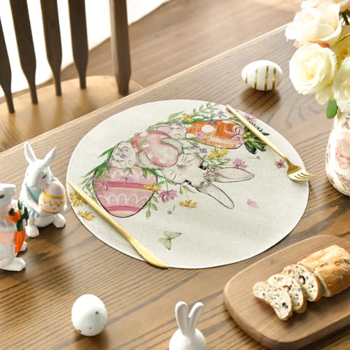 Artoid-Mode-Easter-Round-Placemats-Set-of-4-14-Inch-Bunnys-Carrot-Eggs-Spring-Farmhouse-Round-Table-Mats-for-Easter-Party-Dining-Decoration Artoid Mode Easter Round Placemats Set of 4 14 Inch Bunnys Carrot Eggs Spring Farmhouse Round Table Mats for Easter Party Dining Decoration