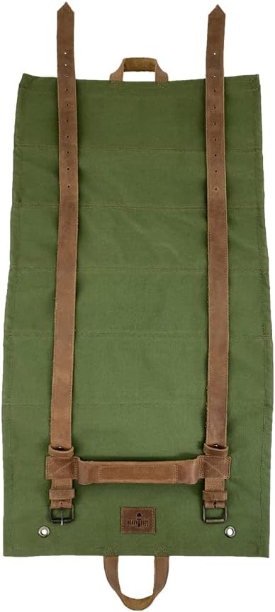 Super Tool Roll - Multi-purpose Tool Storage Bag Handmade from Water Resistant Canvas and Full Grain Leather - Wrench Roll Pouch & Tool Organizer Bucket - Strong & Lightweight - Olive