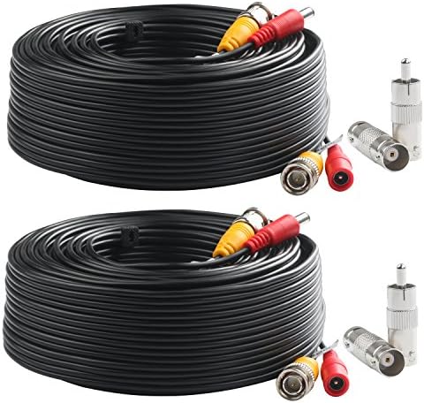 Postta BNC Video Power Cable (2 Pack 100 Feet) Pre-Made All-in-One Video Security Camera Cable Wire with Four Connectors for CCTV DVR Surveillance System