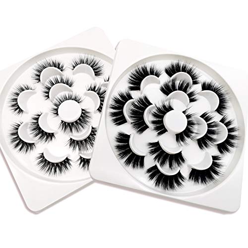 Natural or Dramatic 3D Faux Mink False Eyelashes Pack of 14 Pairs in Variety Styles,Fluffy Wispies Volume Fake Lashes Makeup Set with Long & Cat Eye Style,Refer to the Video to Choose Your Favorite