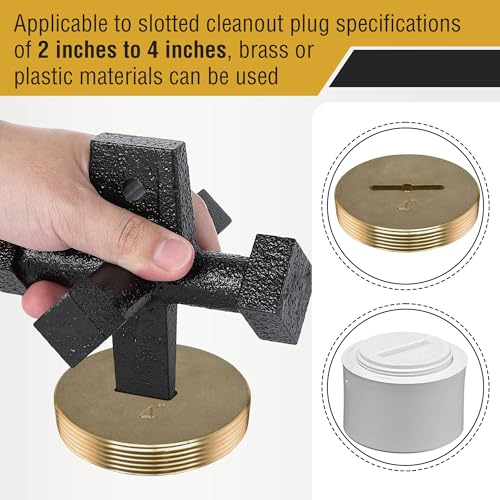 Image of Feekoon 6 Sided Cleanout Plug Wrench, Plumbing Tools and Plumbing Wrench, Threaded Drum Trap Tools for Both Slotted or Square Countersunk Cleanout Plugs Drum Traps Heavy Duty Iron(Black)