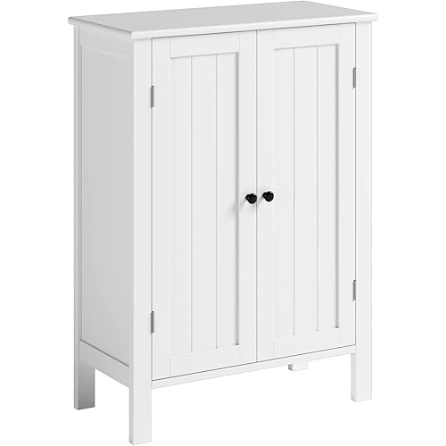 Bathroom Floor Cabinet, Storage Organizer Cabinet with 2 Doors and Adjustable Shelves for Home Office, White