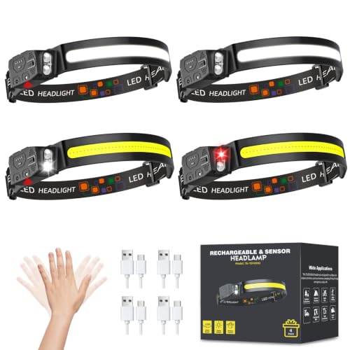 Headlamp-Rechargeable-4PCS-Bright-LED-Headlamp-Head-Light-230-Wide-Beam Headlamp Rechargeable 4PCS, Bright LED Headlamp, Head Light 230° Wide Beam - Image 1