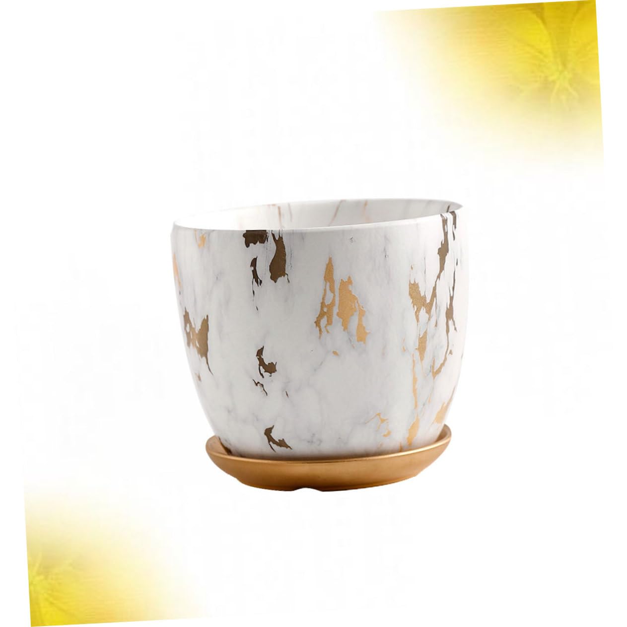 BESPORTBLE Vaso in Ceramica Motivo Marmorizzato Bianco, Contenitore per Piante Grasse e Cactus, Design Creativo Rotondo per Decorazioni di Giardino e Regalo per Appassionati di Piante
