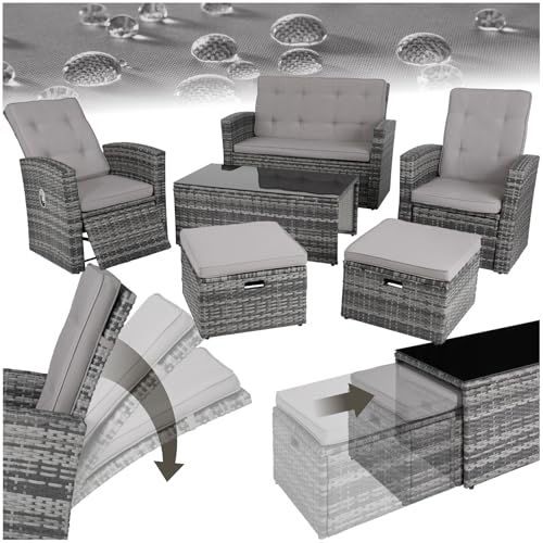 tectake® Balkon Lounge Sitzgruppe für 6 Personen, 2 gemütliche Sessel, 2...