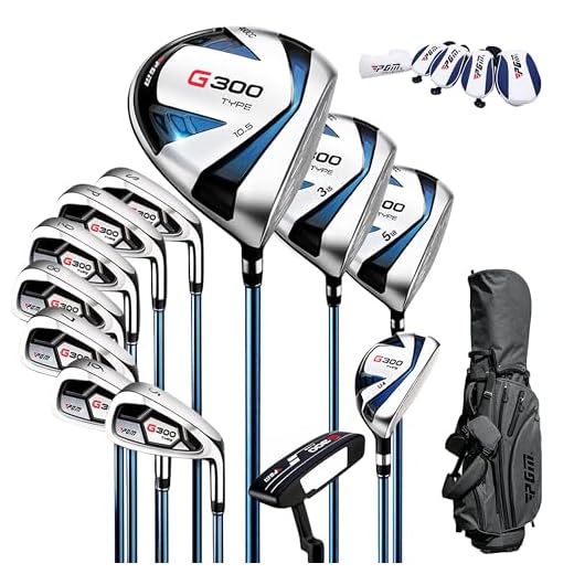 PGM Men's Complete Golf Club Sets - 12 Pieces - 3 Wood (#1,3,5), 1 Hybrid (#4H), 6 Irons(#5,6,7,8,9,PW), 1 Sand Wedge (55°), 1 Putter - Golf Stand Bag - Titanium Club Head