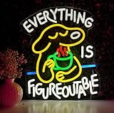 Everything Is Figureoutable Neon Sign Led Light, Cute Dog Neon Wall Sign For Bedroom, Office, Study Room, Living Room, Motivational Wall Art Birthday Christmas Gift For Friends