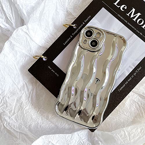 Ownest Compatible For Iphone 12 Case With Wave Pattern Plating Cute Water Ripple Curly Wave Soft Tpu Bumper Lens Protection Case Shockproof Case-Silver #TOP1