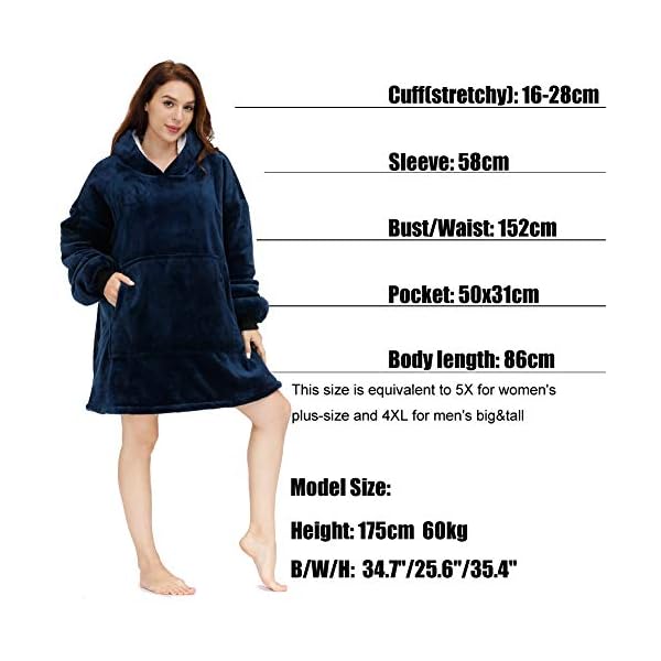 Oversized Unisex Decke Hoodie mit Ärmeln Kapuze Große Fronttasche Tragbare Kuscheldecke mit Flanell Sherpa Fleece… – Bild 7