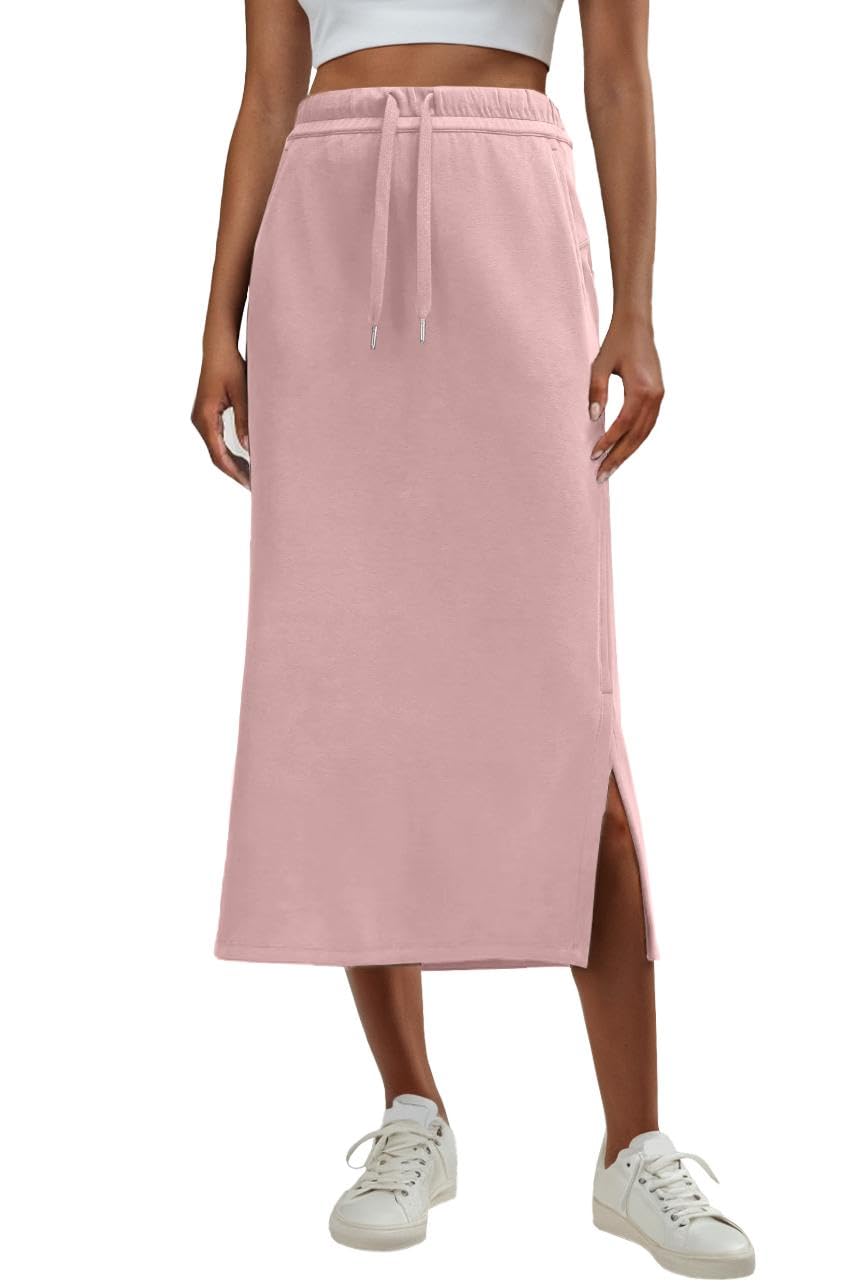 GRECERELLE Zomerse maxi-rokken voor dames, anti-rimpel, casual, hoog getailleerd, verstelbaar trekkoord met zakken en split aan de zijkant, Grijs, S GRECERELLE Zomerse maxi-rokken voor dames, anti-rimpel, casual, hoog getailleerd, verstelbaar trekkoord met zakken en split aan de zijkant, Grijs, S