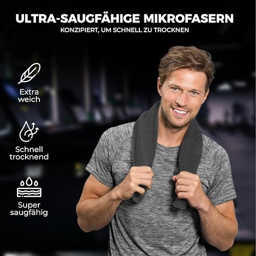 ZENACROSS Mikrofaser Handtuch Größen M - Dunkelgrau - 50x100cm mit Transportbeutel - Schnelltrocknendes und vielseitiges Fitness Handtuch - Sporthandtuch