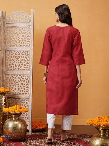 Image of Ada Hand Embroidered Lucknowi Chikankari Cotton Kurta for Women A133488 | Handcrafted lucknow chikan embroidery latest womens ethnic wear kurti tunic for office work wear