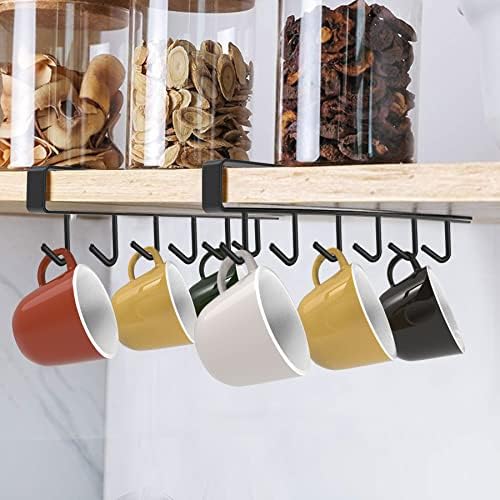Newthinking Adhesive Cup Holder Under Cabinet, 2 Pack Kitchen Coffee Cup Mug Holder with 6 Hook, Fit for 1 Inch Thickness Shelf or Less, Black