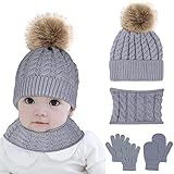 Hicdaw 6PCS Toddler Winter Hats Baby Mittens Gloves Neck Warmer Baby Winter Hat Kids Winter Hat Gloves Scarf Set for Boy Girl
