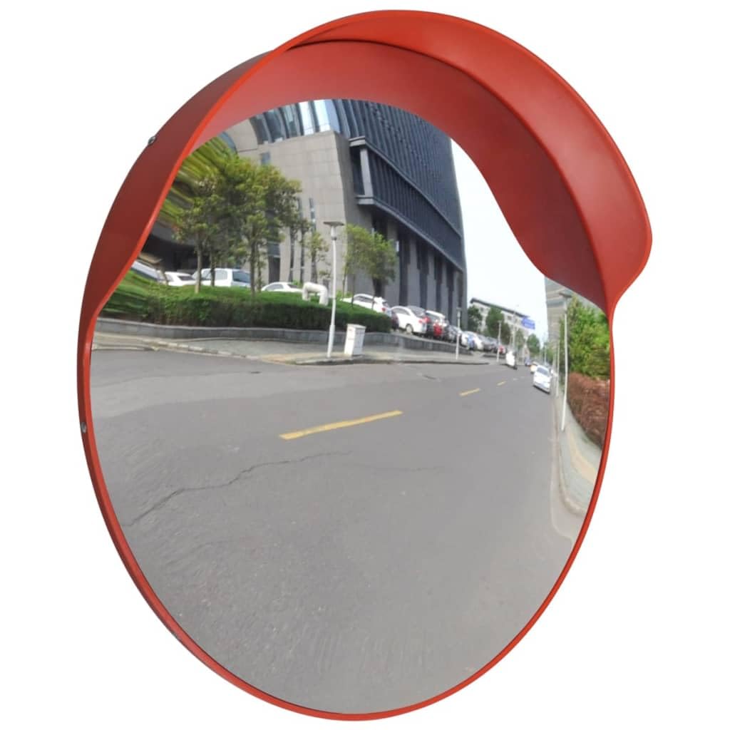vidaXLOutdoor Traffic Convex Safety Mirror - PC Plastic - Orange, 60 cm Diameter, Includes Mounting Bracket, Built-In Shade for Weather Protection