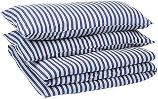 Amazon Basics Jersey Duvet Cover Set, Stripes - 230 x 220 cm / 50 x 80 cm, Navy