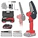 Produktbild Mini Elektrische Kettensäge, OUHOUG 4/6 Zoll Rechargeable Cordless Power Chain Saw, Handkettensäg Set mit einem Akku 21V 2Ah, 4 Kette und 1 Batterien, zum Holzschneiden, Baumschnitt (Rot)