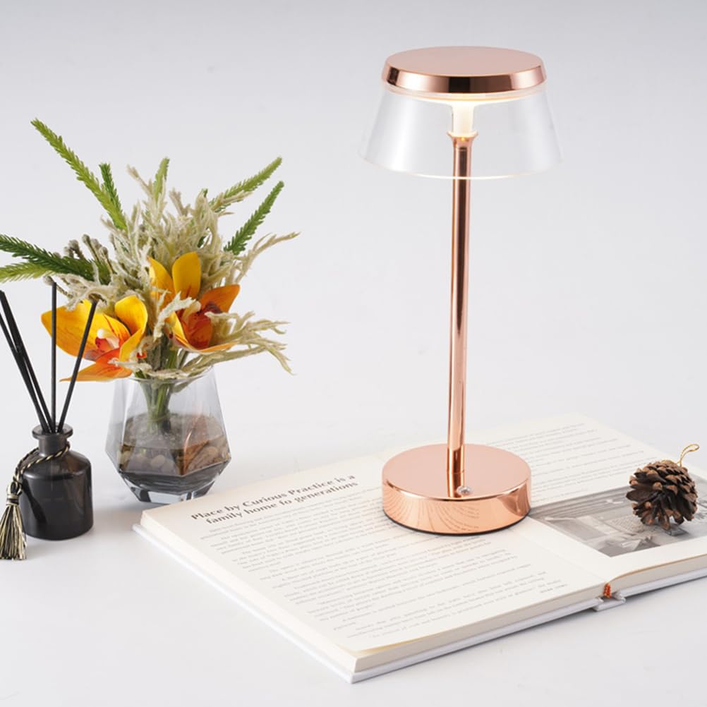 AoLa Lampada da tavolo LED ricaricabile tramite USB Lampada da tavolo senza fili dimmerabile con controllo touch lampada da comodino senza cavi alimentata a batteria per interni ed esterni, oro rosa