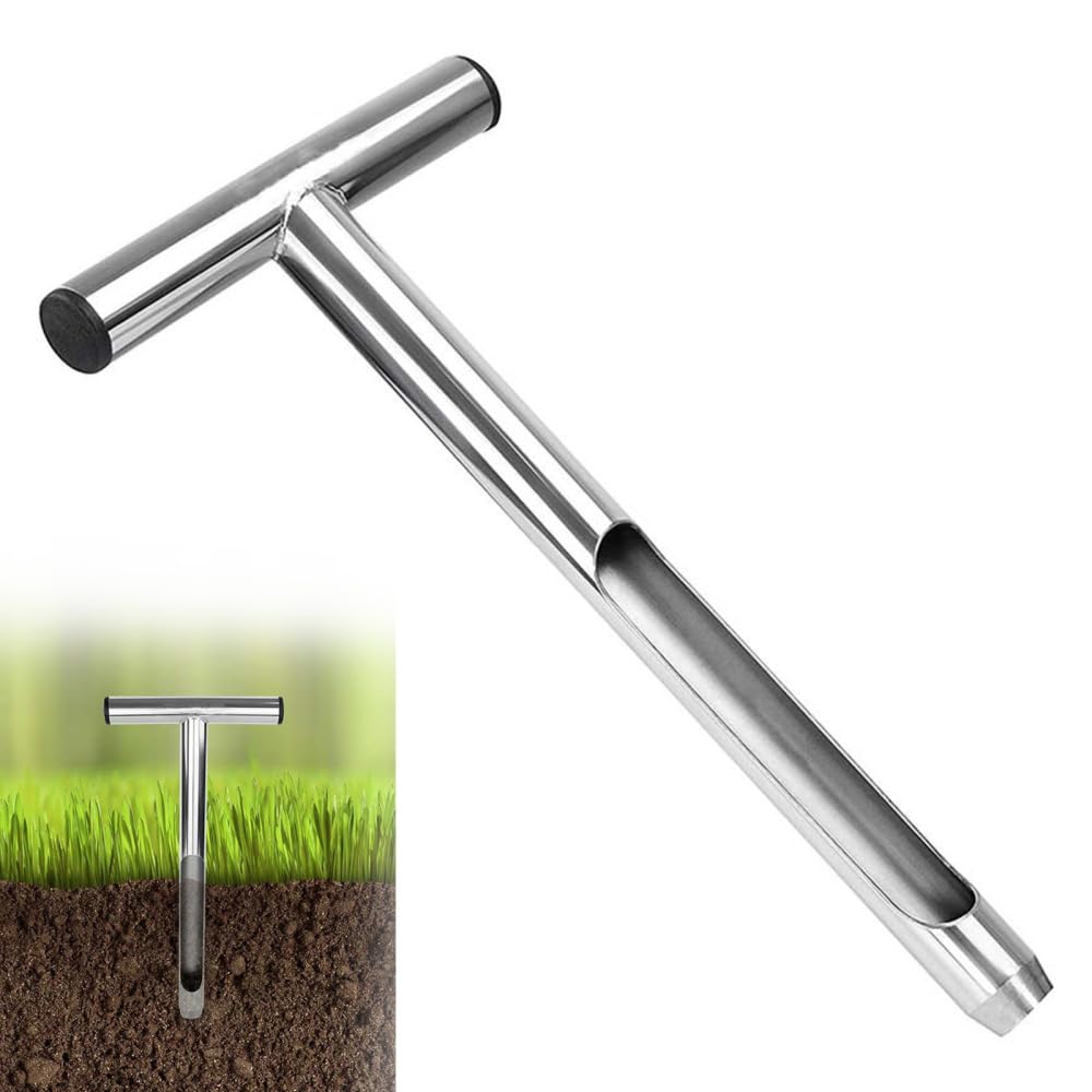 DONGKER Sonda Terreno,12" Sonde Campionamento Terreni con Impugnatura a T in Acciaio Inossidabile 304, Strumento di Test per Campionatori di Terreno per Manutenzione Prato Agricolo Giardino