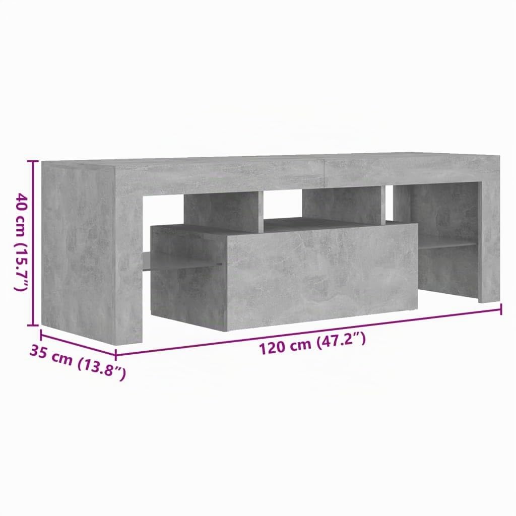 vidaXL Meuble TV avec lumières LED Gris béton 120x35x40 cm