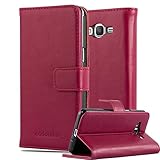 Cadorabo Funda Libro para Samsung Galaxy Grand Prime en Rojo Burdeos - Cubierta Proteccíon con Cierre Magnético, Tarjetero y Función de Suporte - Etui Case Cover Carcasa