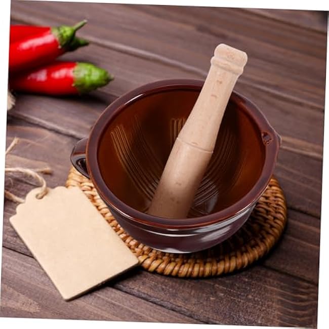 Happyyami Wooden Garlic Set Pestle Manual Garlic Mincer Bowl for Kitchen Seasoning Simple Kitchen Tool
